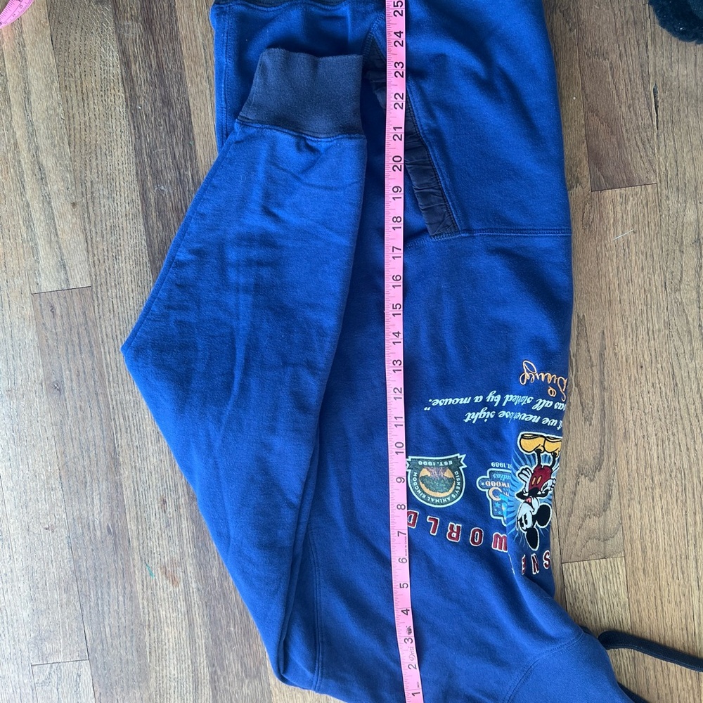 Vintage Disney Parks Mickey Mouse Hoodie Sweatshirt Blue Embroidered Logo L XL - Picture 7 of 9